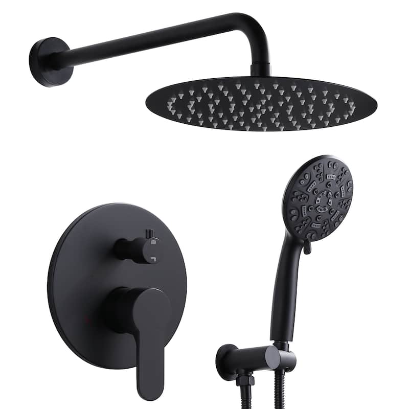 WOWOW Wall Mount 9-Spray Shower Faucet with Handshower - 10" - Matte Black