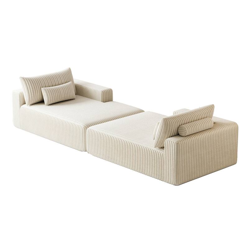 102" Corduroy Cloud Chaise Sectional with Reclining Sofa Bed, No-Assembly Design & Ergonomic Backrest