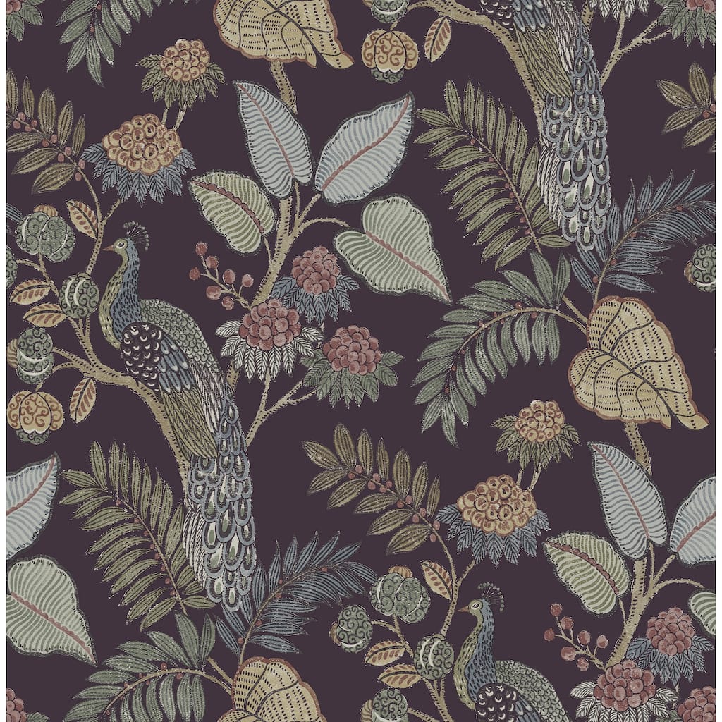 Chris Loves Julia x A-Street Prints Geneva Plum Peacock Paradise Wallpaper