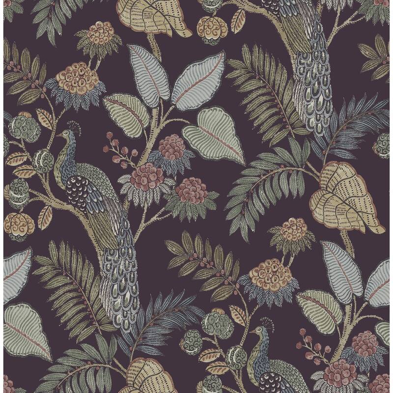 Chris Loves Julia x A-Street Prints Geneva Plum Peacock Paradise Wallpaper