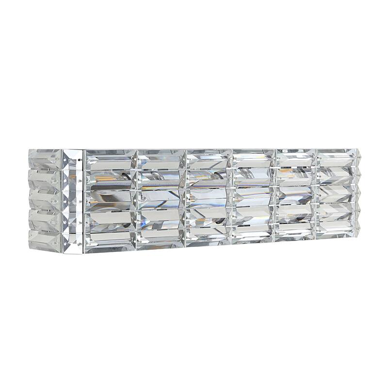 Maeve Crystal Rectangle 3-Light Iron/Crystal Glam Modern LED Vanity Light, by JONATHAN Y