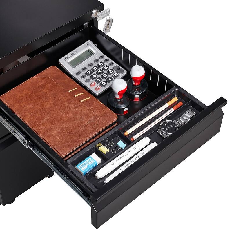 3-Drawer Lockable Rolling File Cabinet with Brakes - Legal/Letter Size, Requires Assembly