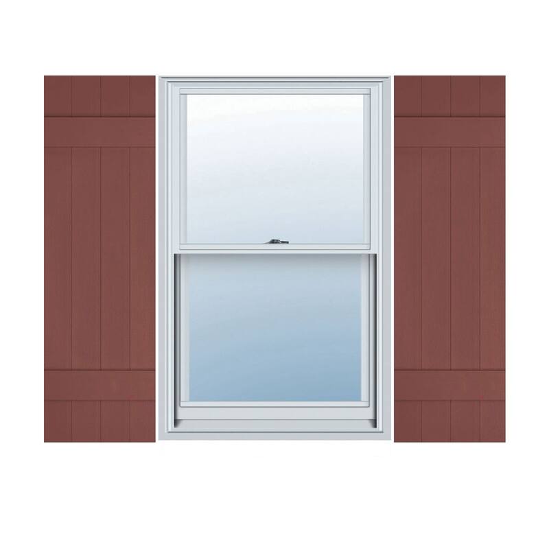 Builders Edge, Standard Four Board Joined (2 Batten), Board-n-Batten Shutters, Includes Matching Installation Spikes (Per Pair) - 14"W x 47"H - Burgundy Red
