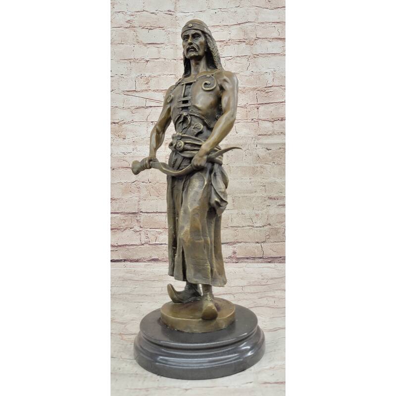 Signed Goudray Lemir Nomadic Arab Middle Eastern Chief Sword Bronze Statue Gift