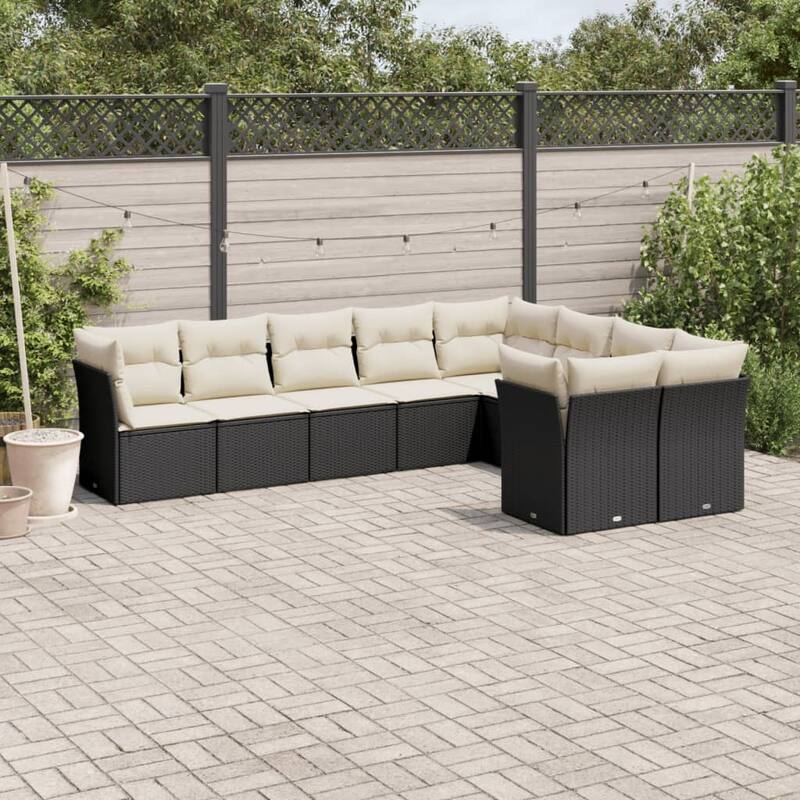 vidaXL Garden Sofa Set Black Poly Rattan 9 Piece Set Adjustable Feet - 24.4 x 24.4 x 27.2
