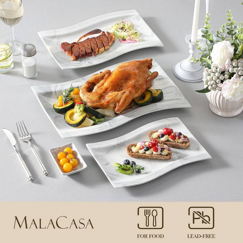 MALACASA Flora Porcelain Rectangular Serving Plates