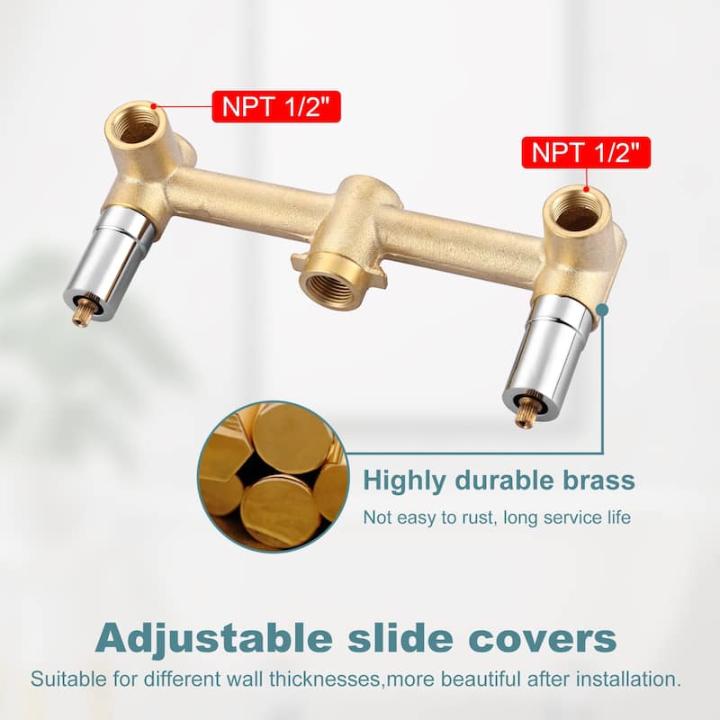 WOWOW Modern Cross-Style Dual-Handle Wall-Mounted Bathtub Faucet