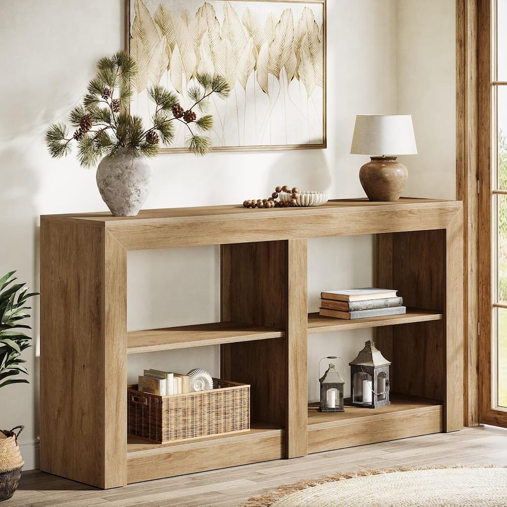 4-Tier Farmhouse Console Tables for Entryway, Wood Hallway Sofa Table with Storage - 59.1" L x 13.8" W x 33.5" H