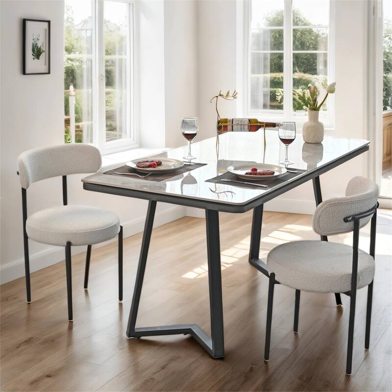 Boucle Dining Chairs Set of 2, Curved Backrest Chair