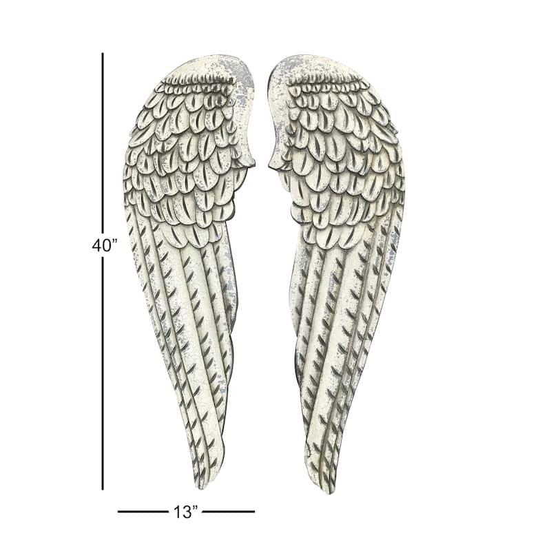 Wooden Bird Carved Wings Home Wall Decor - Set of 2 White - Roche River Decor