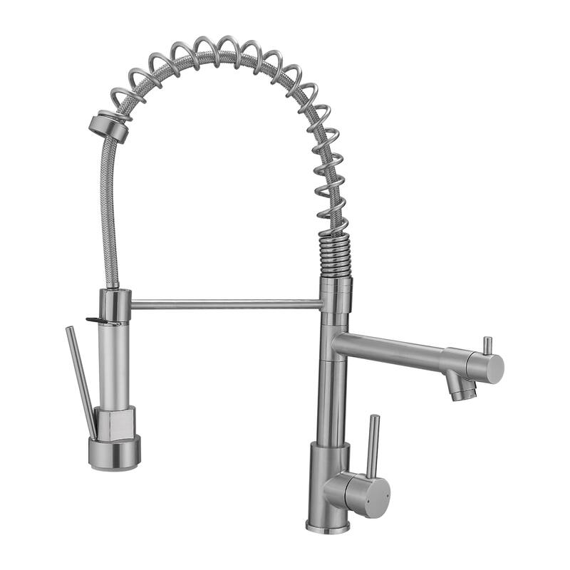 Commercial Stainless Kitchen Faucet w/ Pull-Down Sprayer,Single Handle - Brushed Nickel