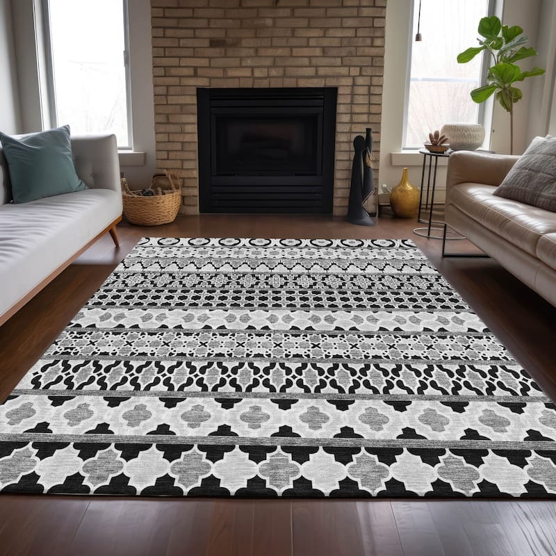 Machine Washable Indoor/ Outdoor Chantille Boho Stripe Rug