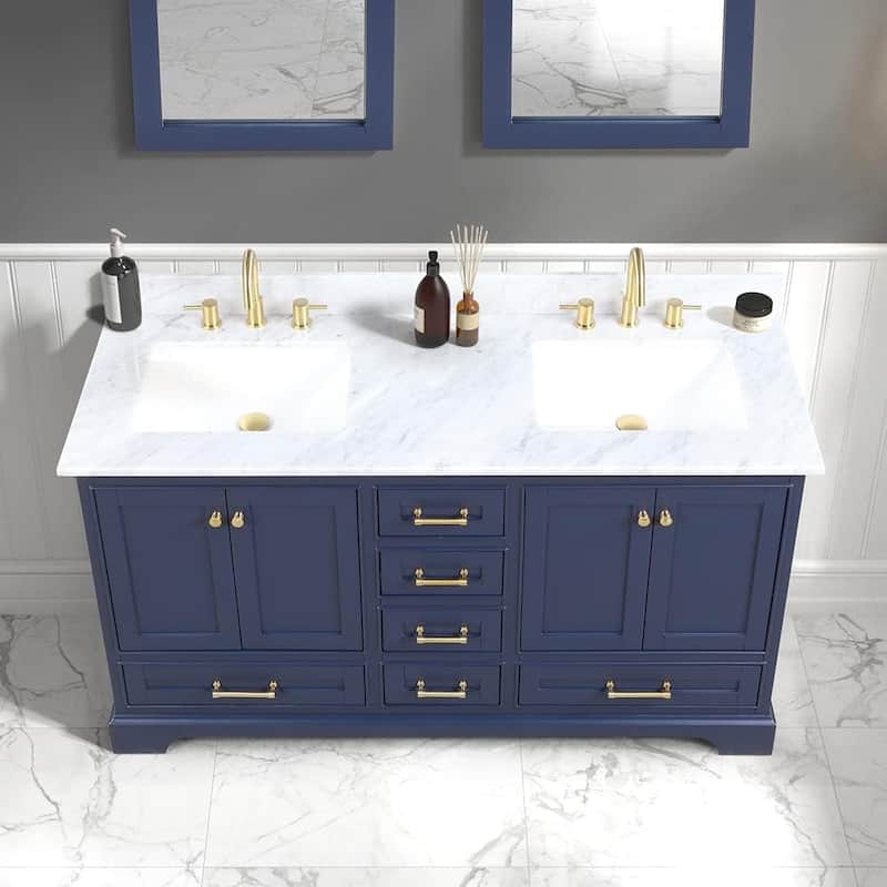 Blossom Copenhagen 60" Double Sink Solid Wood Vanity with Marble Top