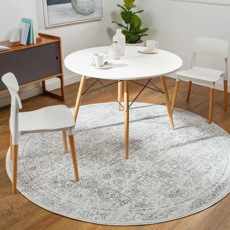 Livabliss Roma Vintage Traditional Area Rug - Cream/Grey - 7'10" x 7'10" Round