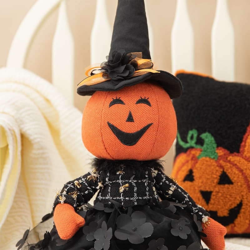 Glitzhome 29"H Halloween Fabric Dressed Witch or Pumpkin Sitter Decor