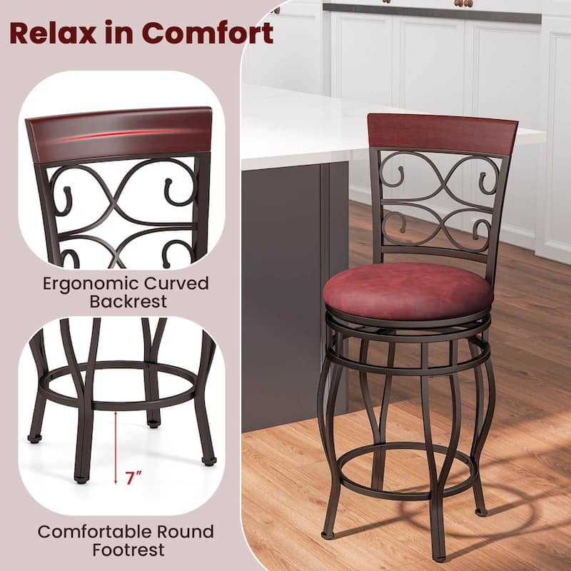 Costway Set of 2/4 Vintage Swivel Bar Stools 26" Bistro Upholstered