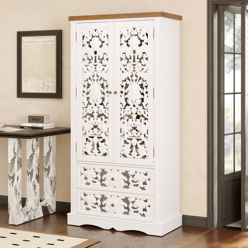 Vintage Carved White Storage Cabinet Accent Cabinet Bookshelves Curio Cabinet
