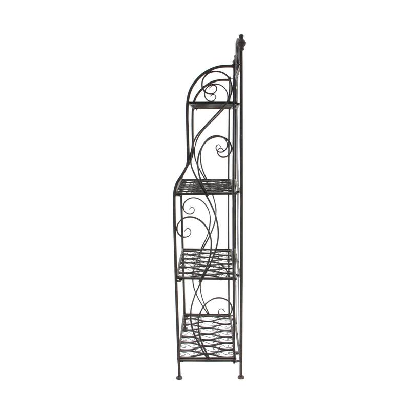 Black Metal Indoor Outdoor Tall Folding 4 Shelf Scroll Bakers Rack