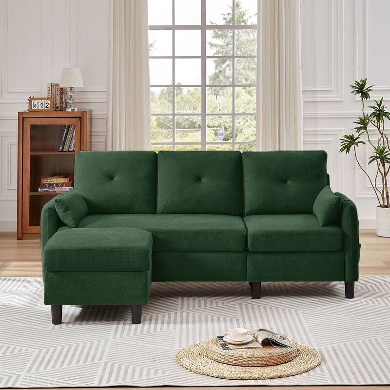 77.36" L Shaped Sectional Sofa with Side Storage Pocket and Reversible Ottoman