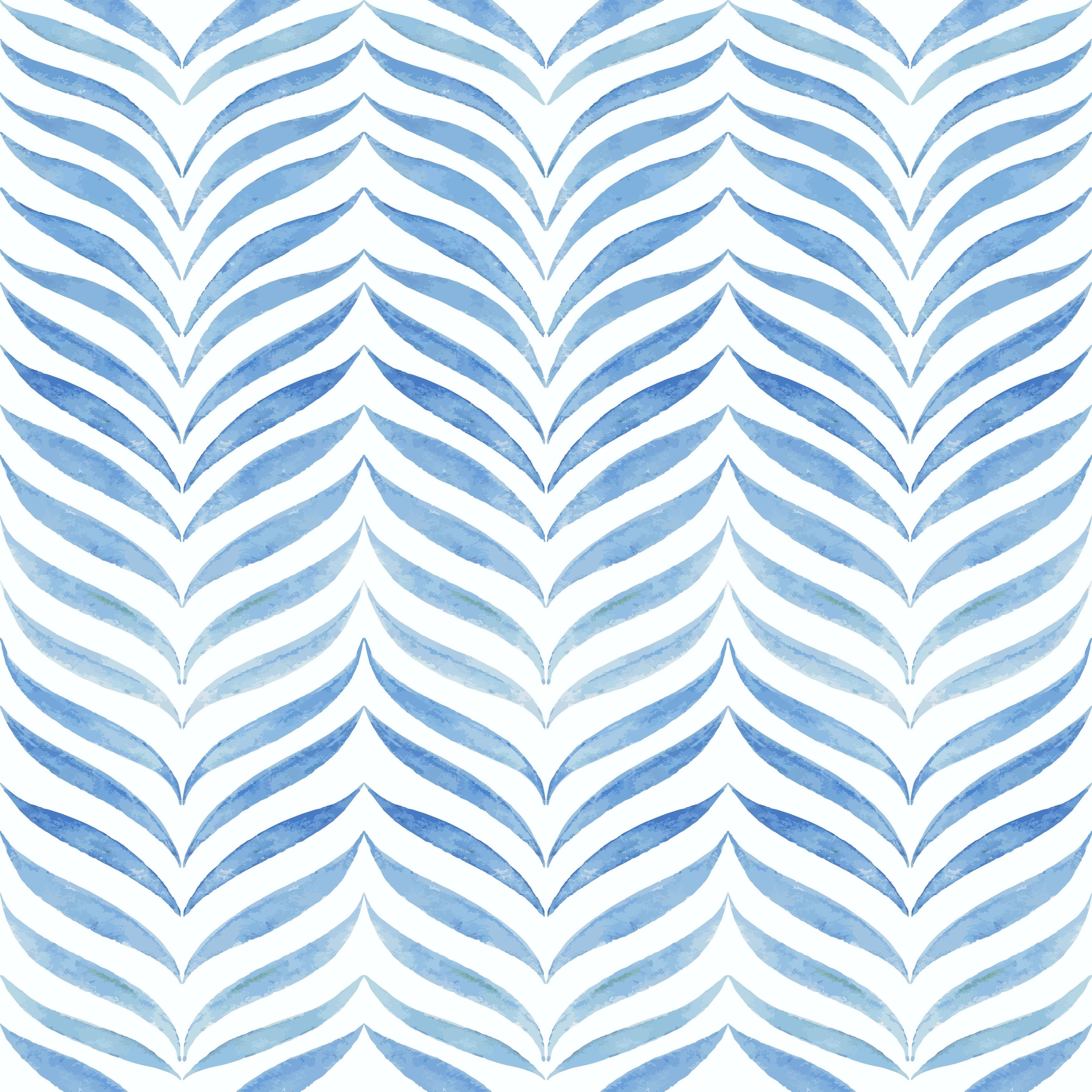 White and Blue Watercolor Herringbone Peel and Stick Wallpaper Bed