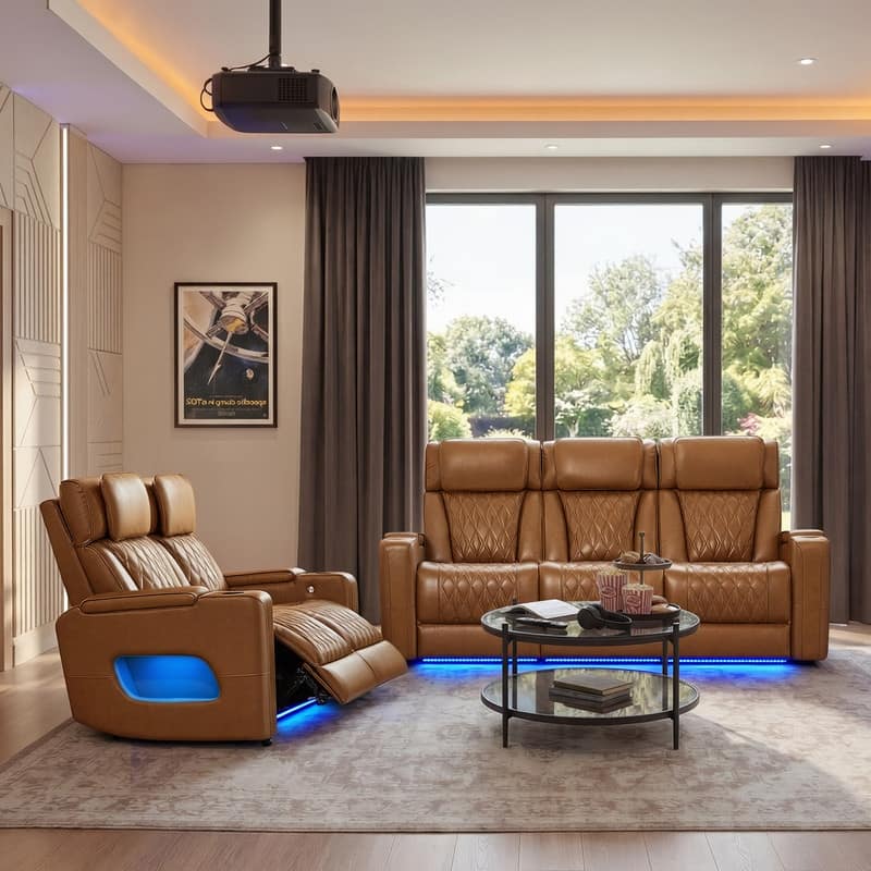 Spruce & Spring Genuine leather Lay Flat Power Reclining Sofa