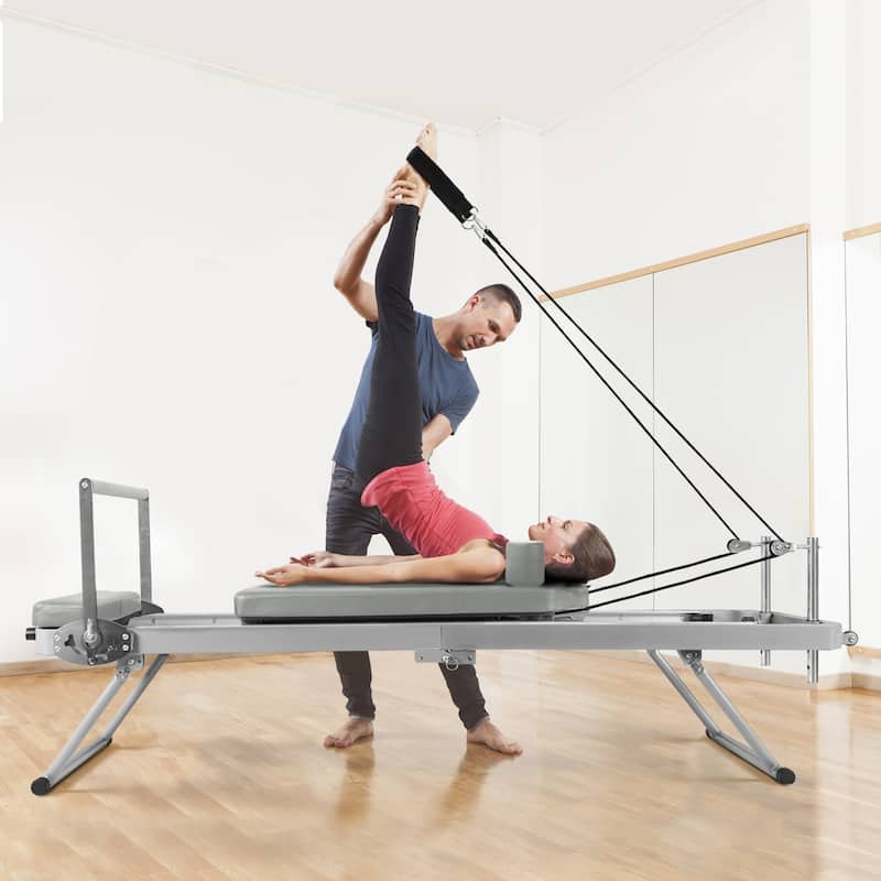 ZENOVA Pilates Reformer，Foldable Pilates Reformer Machine for Home and Gym Use - Grey