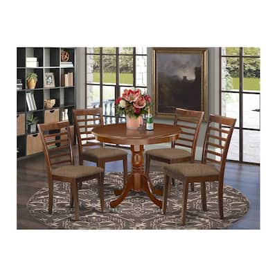 Round Kitchen Table Set 5pc 36" Table w/ 4 Chairs Microfiber Seats Modern Dining