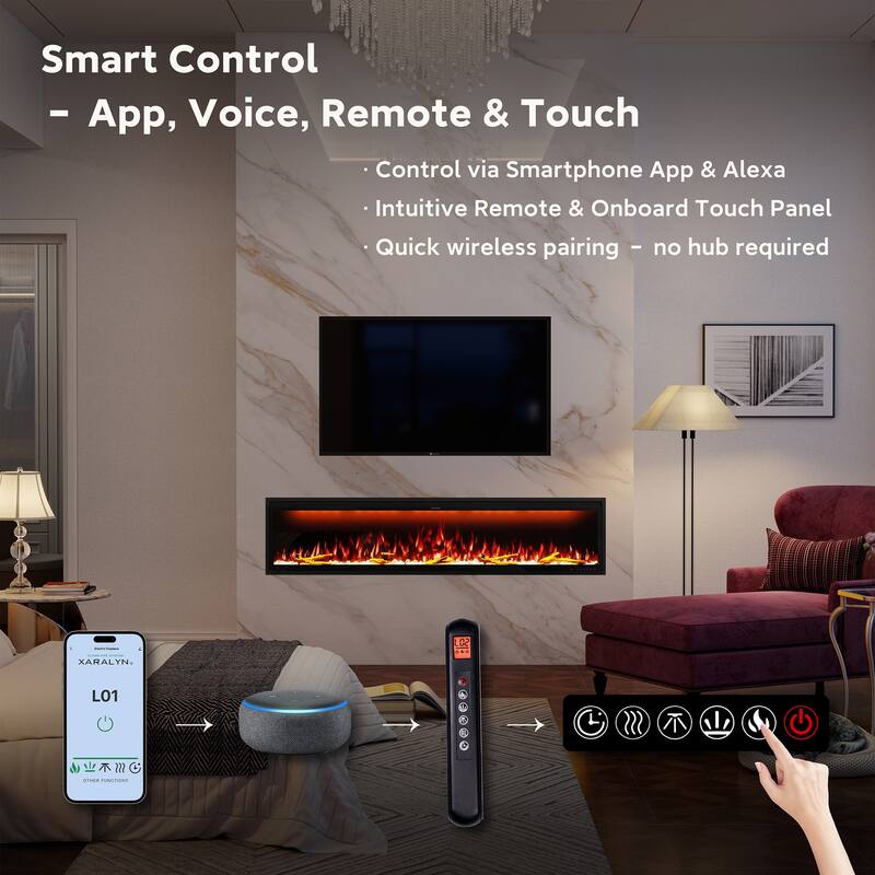 Clihome 42-88" Recessed Wall-Mounted Smart Control Electric Fireplace