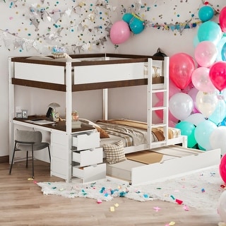 Modren Full-Over-Full Bunk Bed With Twin size Trundle,Storage And Desk,Sturdy Frame,s