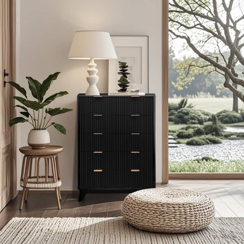 5 Drawer Fluted Dresser, 48" Tall Modern Wood Storage Chest