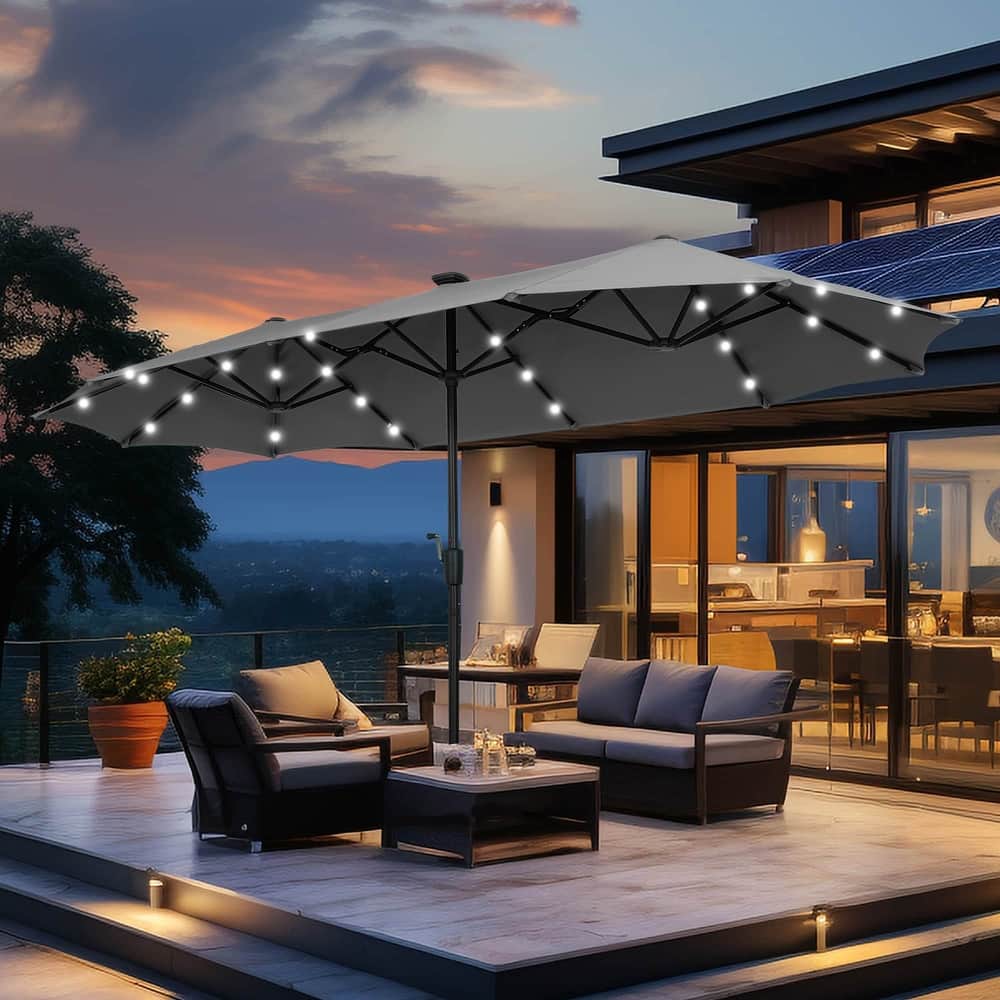 Autlaycil 13ft Extra Large Patio Umbrella with Solar Lights(Without Base)