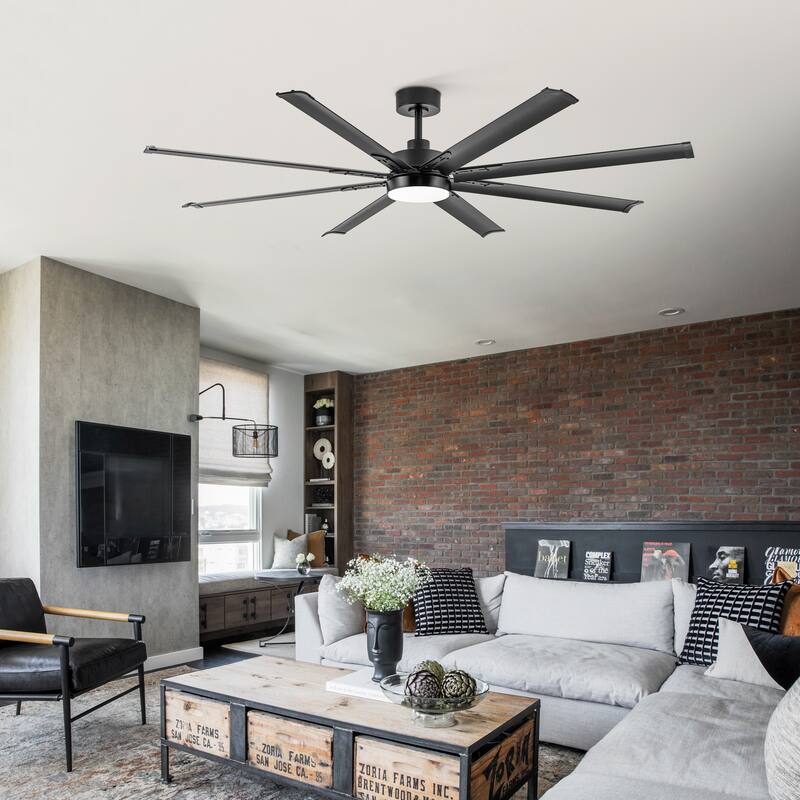 72-inch Black Integrated LED Ceiling Fan with Light and Remote (8- Aluminum Blades)