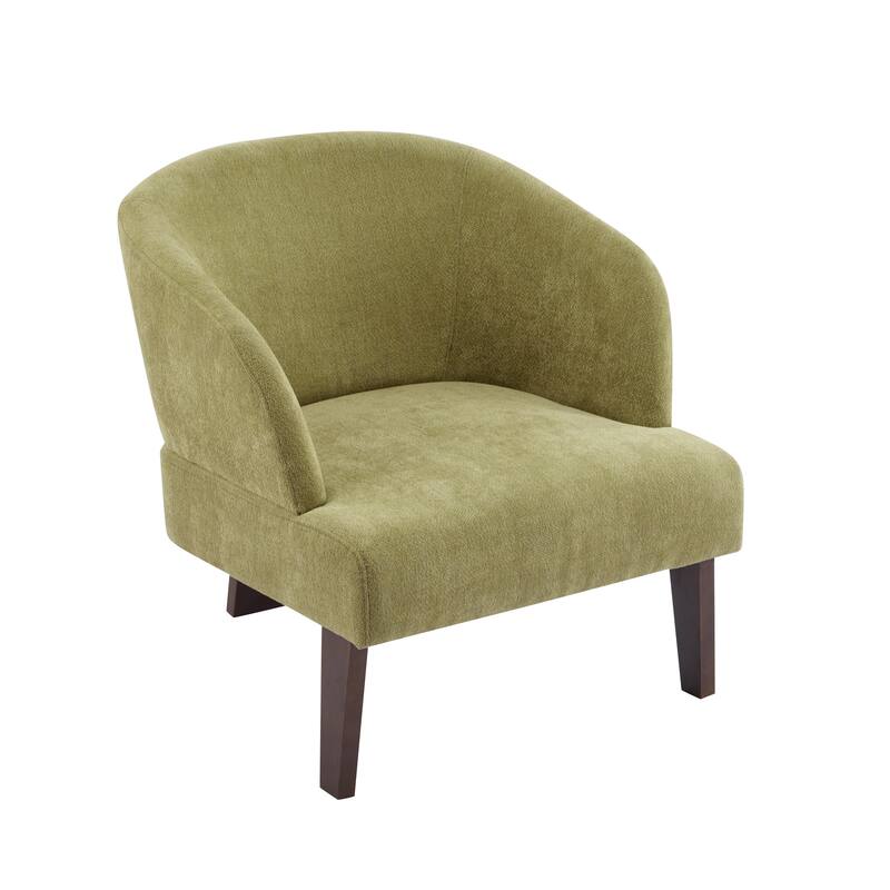 Modern Accent Chair with Round Back & Wooden Legs - Mid-Century Inspired Lounge Chair - Soft Fabric Upholstery