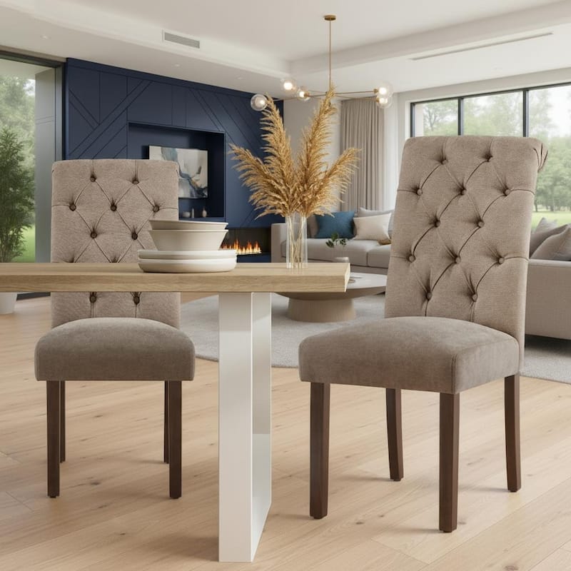 RENEWLINE Tufted Parsons Dining Side Chairs ,Upholstered Fabric Dining Chairs Kitchen Chairs with Padded Seat(Set Of 2) - Taupe