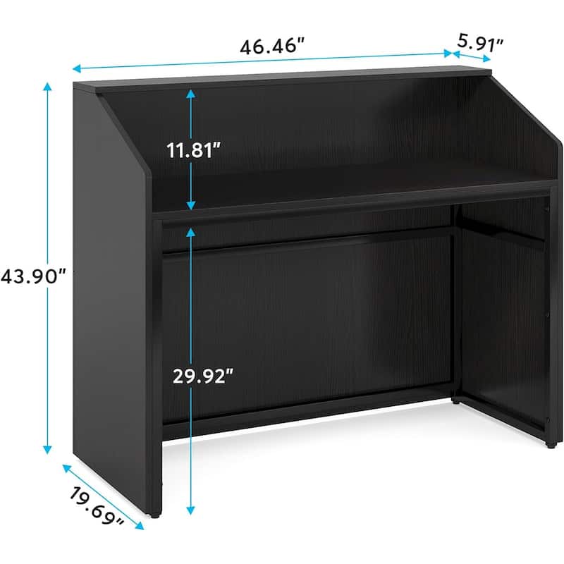 47" Modern Black Reception Desk with Counter, Front Desk Table