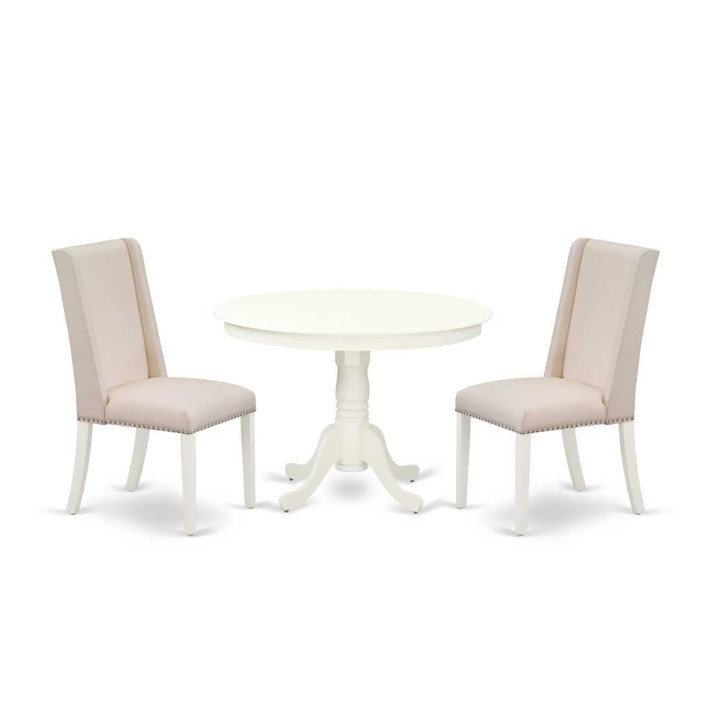 Round Kitchen Table Set with 2 Dining Chairs - Linen White Dinette Table & Chairs Set - 42