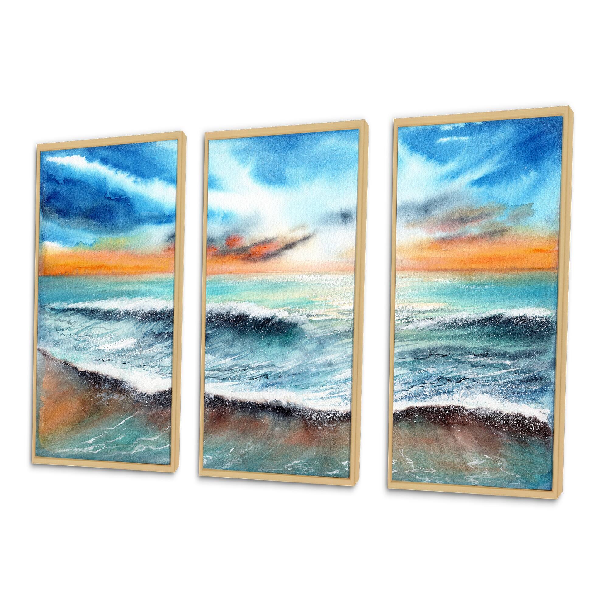 Designart "Sunset Over The Sea With Blue And Orange Sky" Nautical