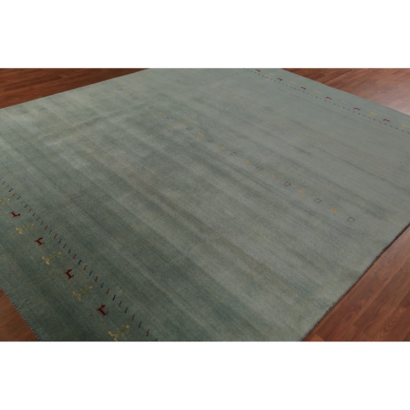 Aqua Green Gabbeh Oriental Area Rug Hand-Knotted Wool Carpet - 8'3" x 9'11"