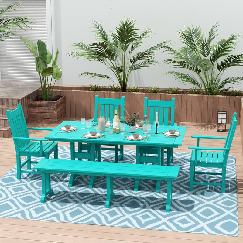 Laguna Hdpe All Weather Outdoor Patio Dining Set with Rectangle Table, Arm Chairs and Bench (6-Piece Set)