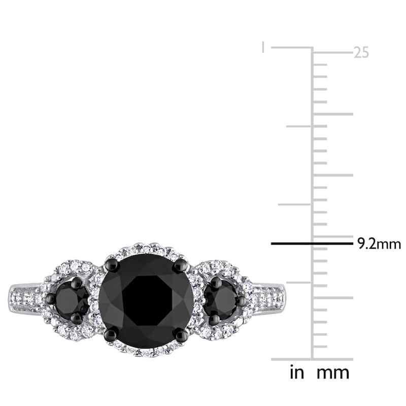 Miadora 2ct TDW Black White Diamond Three-Stone Ring in 14k White Gold