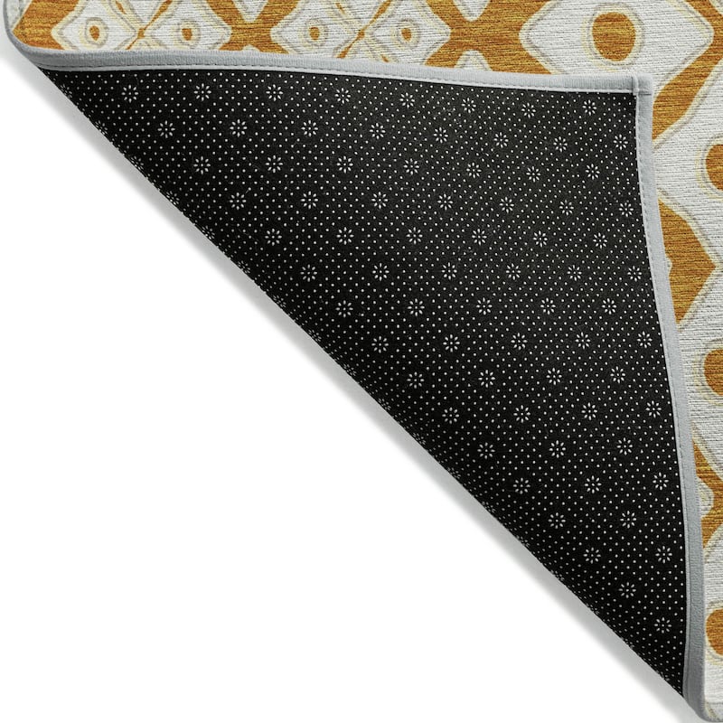 Orange And Ivory Geometric Washable Indoor Outdoor Area Rug - 8' X 10'