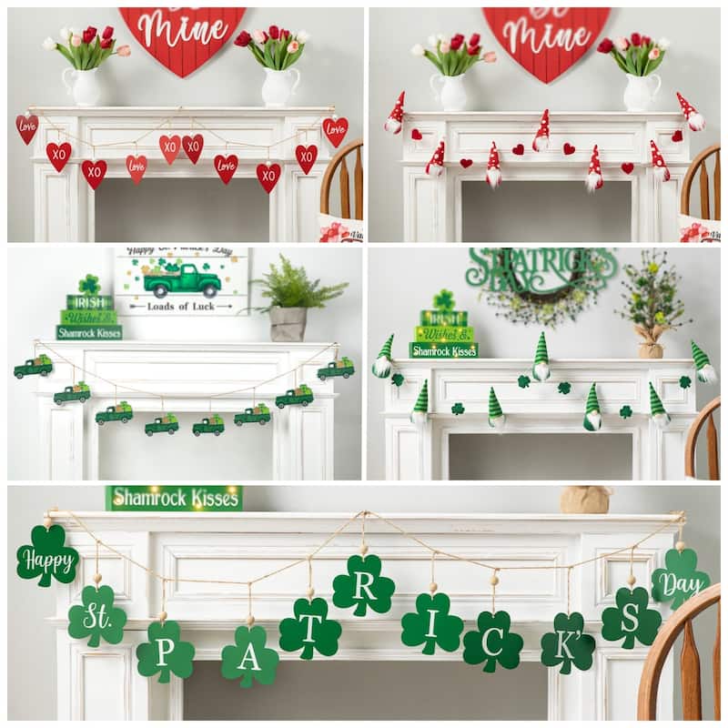 Glitzhome 72"L St. Patrick's Day Holiday Shamrocks Garland