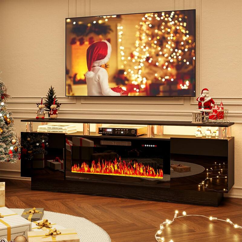 BOSSIN 70 Fireplace TV Stand with 36 Electric Fireplace - Black