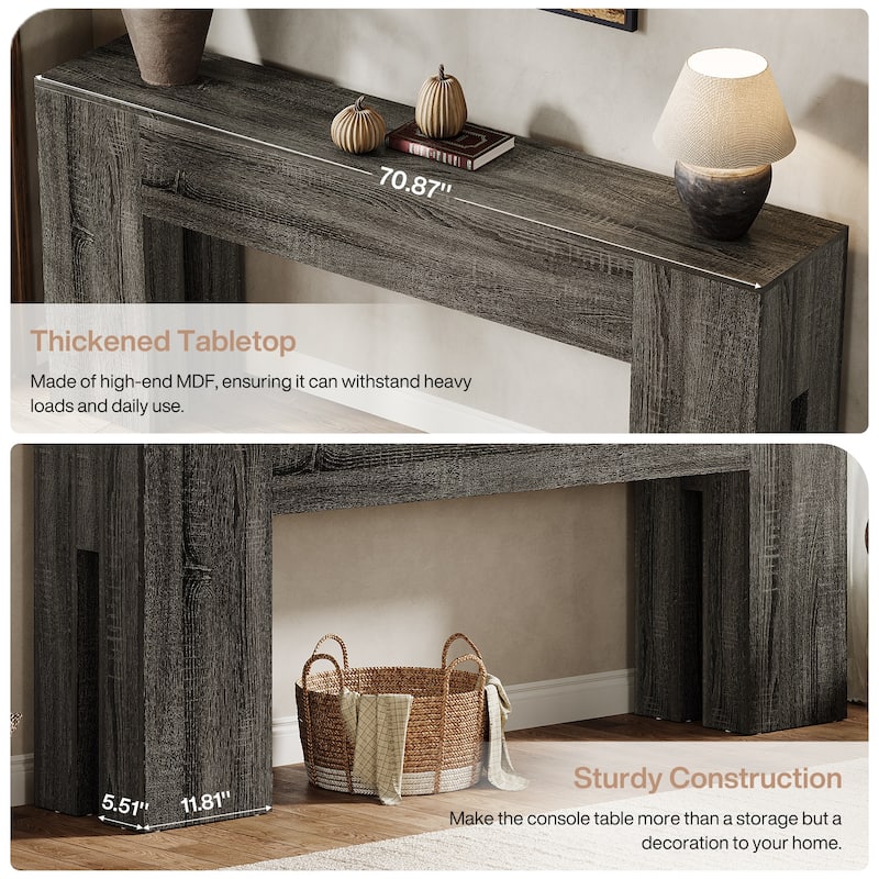 71-Inch Long Console Table for Entryway, Living Room, Rustic Brown - 70.86" L x 13.78" W x 32.3" H