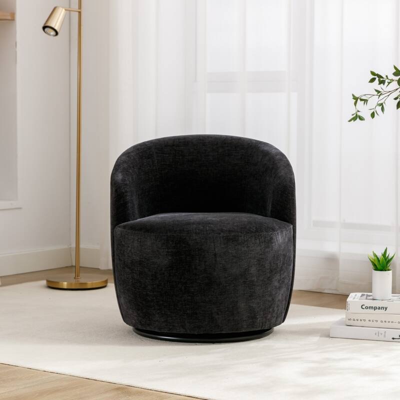 Chenille Fabric Swivel Accent Barrel Armchair with Coating Metal Ring