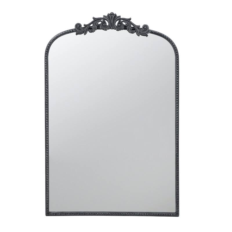 Kea 36 Inch Wall Mirror, Black Curved Metal Frame, Baroque Accent Design