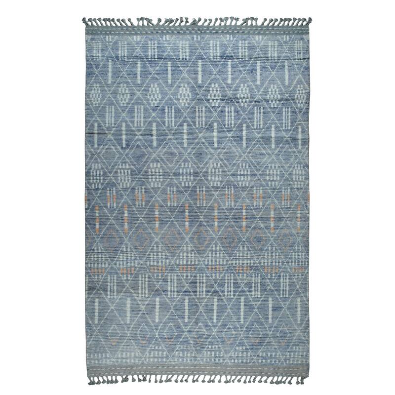 Home Decor Blue Hand-Knotted Wool Contemporary Marrakech Handspun Area Rug Stylish and Elegant Rug for Living Room, Bedroom, Off