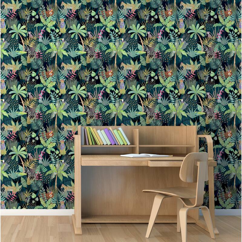 Arthouse Fonda Dark Green Jungle Party Wallpaper