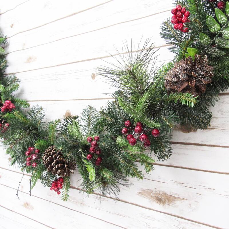 6ft Artificial Mixed Frosted Berry Twig Pine Cone & Pine Christmas Garland - 72" L x 7" W x 5" DP