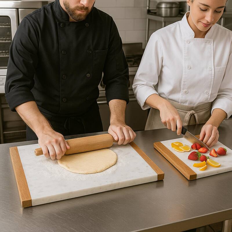 Creative Home Off-White Marble with Mango Wood Pastry Cheese Board Set (Set of 2)